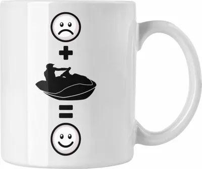 Produktbild von Trendation - Jetski Tasse Geschenkidee für Jetski-Fahrer Geburtstag Lustiges Geschenk :( + Jetski = :) (Weiß)