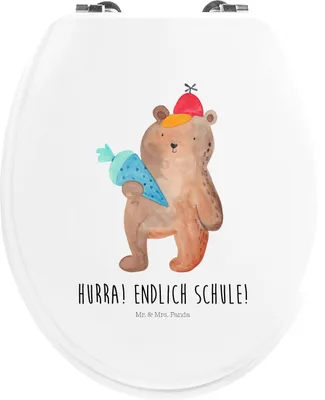 Produktbild von Mr. & Mrs. Panda Toilettendeckel Bär Schultüte - Weiß - Geschenk, Motiv, Grundschule, Klo-Deckel, WC Brille, Schulbeginn, Einschulung, Teddy, klo deckel, holz sitz