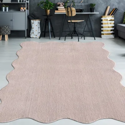 Produktbild von Teppich pflegeleicht moderne Wellenform in Blush Rosa Größe - 160 x 220 cm