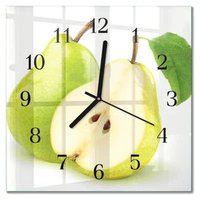 Immagine prodotto di Orologio da parete Tulup Glasuhr, orologio da cucina, vetro vero, 30x30 cm, design moderno e decorativo, silenzioso, con lancette nere - Birnen