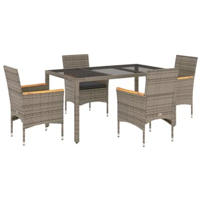 Produktbild von vidaXL 5-tlg. Garten-Essgruppe mit Kissen Grau Poly Rattan und Glas