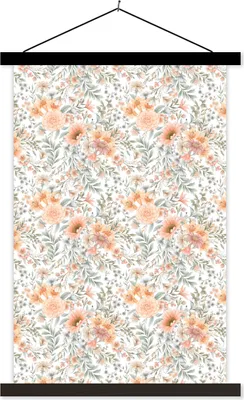 Produktbild von MuchoWow® Textilposter Blumen - Muster - Pastell 40x60 cm mit schwarzem Rahmen - Wanddekorationen