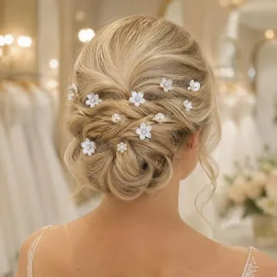 Produktbild von Weiße Mini-Haarspangen mit Blumen, 20 Stück, Braut-Haarschmuck für Hochzeiten mit Strass und Perlen