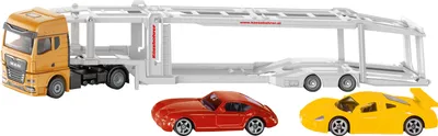 Produktbild von siku MAN Autotransporter mit 2 Autos beweglicher Auffahrtrampe & mit Anhängerkupplung 1:50