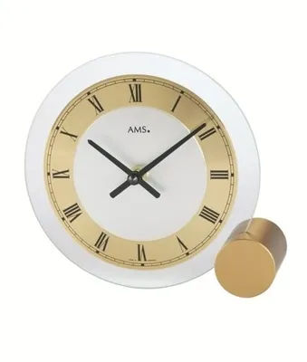 Produktbild von AMS 168 Tischuhr Quarz golden rund modern Metall mit Glas römische Ziffern