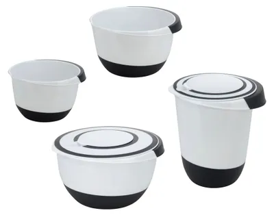 Produktbild von Rührschüssel Set - 4-teilig - Kunststoffschüsseln mit rutschfestem Boden und Deckel - Spülmaschinengeeignet