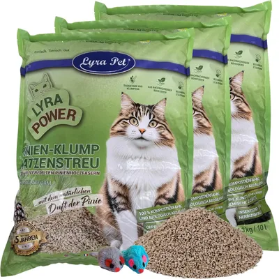 Produktbild von 3 x 10 Liter Lyra Pet® Lyra Power Pinien Katzenstreu klumpend + 2 Mäuse