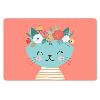 Produktbild von MuchoWow® Mauspad Mousepad Katze - Blumen - Rosa 27x18 cm - Mousepads - Maus Mat - Pad - Mausunterlage - Büroartikel - Desk Matten