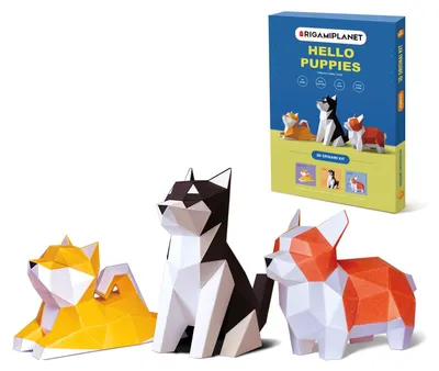3D Origami Set – 3 Hunde (Husky, Corgi, Shiba Inu)