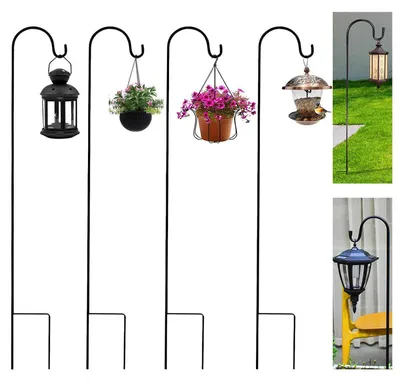 Image de 4 supports de jardin en métal, 100 cm, avec crochets pour suspendre les plantes