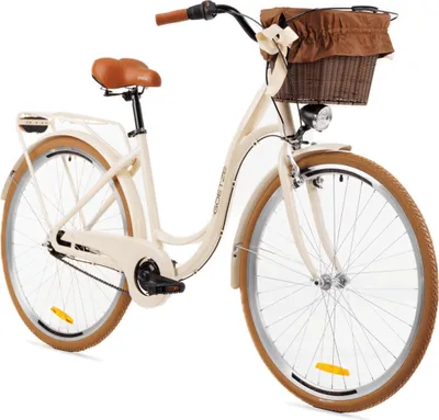 Produktbild von Goetze Mood 28 Zoll City Bike, 18 Zoll Aluminum Rahmen, 7-Gang Shimano Tourney, V-Bremse, LED-Beleuchtung, Komfortsattel, Rattankorb mit Bezug