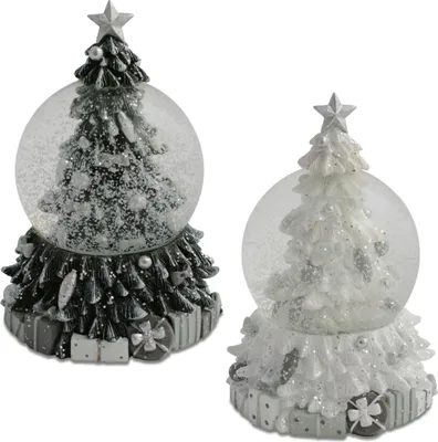 Produktbild von Schneekugel Tannenbaum 12 cm | Weiß & Anthrazit