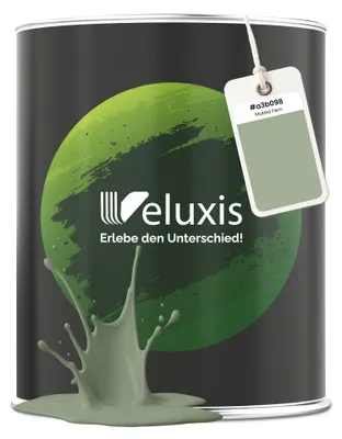 Produktbild von Wandfarbe Grün Salbeigrün Matt Innenfarbe – Deckkraft Klasse 1, VOC-frei, Ohne Grundierung, Tropfarm – Wohnzimmer & Schlafzimmer – 2,5L – Veluxis (Muted Fern)
