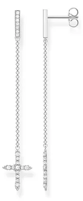 Obrázek produktu pro Náušnice Thomas Sabo, stříbrné, ve tvaru kříže, bílé barvy, model H2065-051-14
