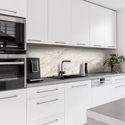 Produktbild von Dedeco Küchenrückwand Motiv: Marmor V9, 5mm Hartschaum Kunststoffplatte PVC als Spritzschutz Küchenwand Wandschutz wasserfest, inkl. UV-Lack glänzend, alle Untergründe, 260 x 60 cm