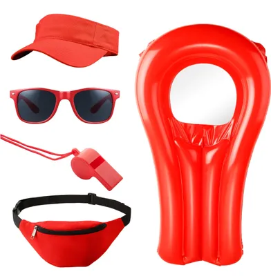 Productafbeelding van 5-in-1 Reddingsduiker kostuum, geïnspireerd door Baywatch – Reddingspak voor dames en heren, inclusief boei, reddingsring en accessoires, perfect voor carnaval en andere feestelijke gelegenheden