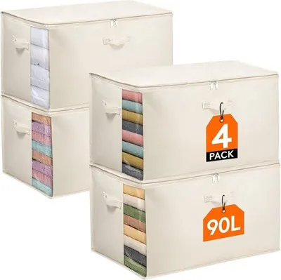 Produktbild von Famanu Aufbewahrungstaschen Set mit Deckel und Sichtfenster - Beige
