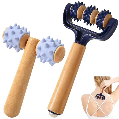 Produktbild von Massageroller Holz mit Igelball, 2 Stück, Handgriff, für Beine und Rücken