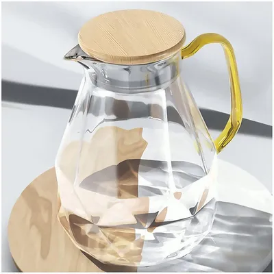 Immagine prodotto di Elzusha - Brocca d'acqua in vetro elegante con coperchio in legno
