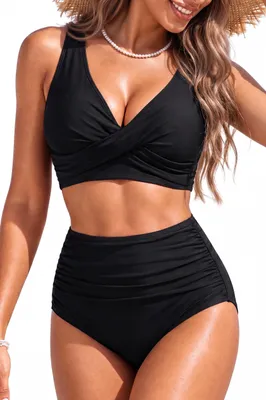 Produktbild von Yonique Zweiteiliger Damen-Bikini-Set mit hoher Taille, Bauchkontrolle, Badeanzu
