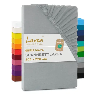 Produktbild von Lavea® Spannbettlaken 200x220cm, Maya, 100% Baumwolle, Boxspringbetten, Wasserbetten, atmungsaktives Bettlaken Matratzen bis 35cm - Silber