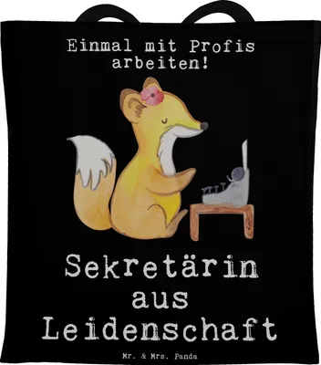 Produktbild von Mr. & Mrs. Panda Schultasche Sekretärin Leidenschaft - Schwarz - Geschenk, Tasche, Tote Bag, Laptoptasche, Stoffbeutel, festivaltasche