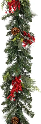 Image de Mica Decorations Harvey Guirlande avec des pommes de pin - L180 x l15 x H11 cm - Vert, rouge
