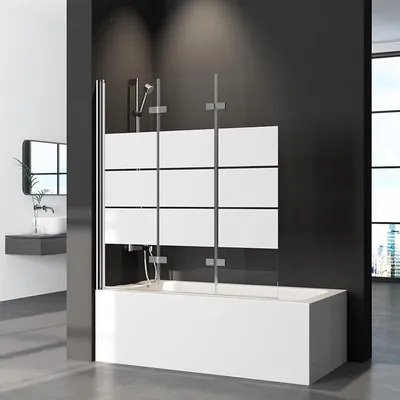 Produktbild von Duschwand für Badewanne 3-teilig Faltbar 120x140cm Badewannenaufsatz, Gestreift Glas Klappbar Duschwand Duschabtrennung für Badewanne aus 6mm Sicherheitsglas (ESG), Badewannenfaltwand