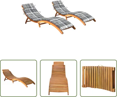 Produktbild von The Living Store Sonnenliegen 2 Stk. mit Auflagen Massivholz Akazie