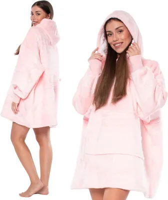 Immagine prodotto di Coperta coccolosa Hoodie Kocobluza 2in1 Oversize XXL con cappuccio Sherpa spesso Rosa