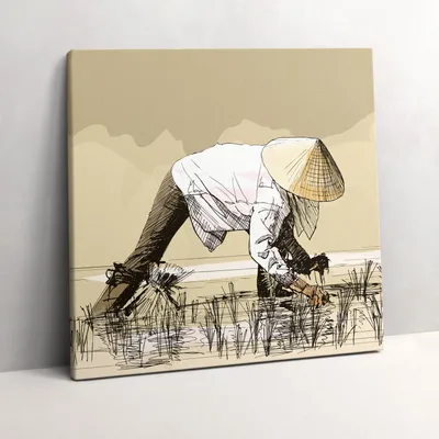 Produktbild von Two women harvesting rice in Asia – Leinwandbild Wandbild – 60x60 cm – Leinwandbilder – Wandbilder – Schlafzimmer – Flur