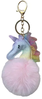 Produktbild von Einhorn-Pom-Flauschiger Taschen-Schlüsselanhänger, Schlüsselanhänger, Rosa