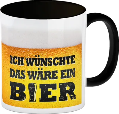 Produktbild von Ich wünschte das wäre ein Bier Kaffeebecher Schwarz mit Biermotiv