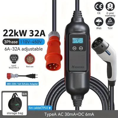 Image de Station de recharge pour véhicule électrique - Chargeur pour véhicule électrique - Borne de recharge rapide - Chargeur de type 2 - Chargeur triphasé - Puissance de 22 kW