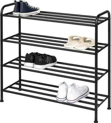 Immagine prodotto di scarpiera aperta eluno per 16 paia di scarpe in metallo nero opaco con 4 ripiani, piedini regolabili in altezza, supporto per scarpe, scarpiera, contenitore per scarpe, organizzatore di scarpe circa 80 x 76,5 x 31 cm (L/A/D)
