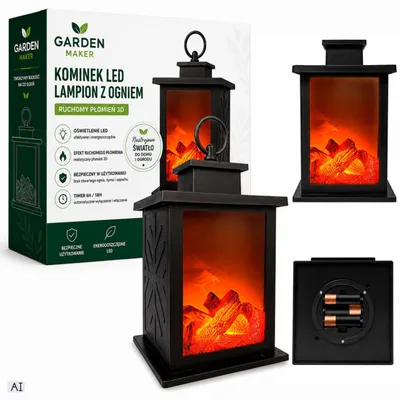Zdjęcie produktu dla Lampion LED Z Efektem Kominka I Realistycznym Płomieniem 3D Retro Z Uchwytem I Timerem Do Domu Ogrodu I Na Zimowe Wieczory