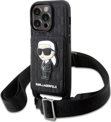 Zdjęcie produktu dla Etui Karl Lagerfeld Klhcp14Lcsakhpkk Na Iphone 14 Pro Hardcase - Czarne Crossbody Saffiano Monogram Ikonik