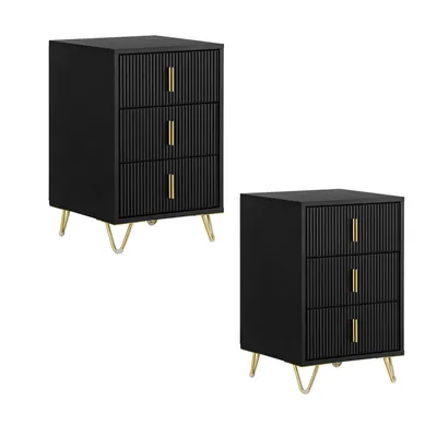 Produktbild von SoBuy Nachttisch 2er Set mit 3 Schubladen Sofatisch Beistelltisch Nachtschrank Nachtkommode Schwarz BHT ca. 40x63x40cm FBT115-L-SCHx2