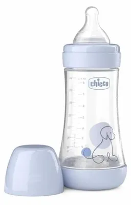 Produktbild von Chicco PERFECT5 Anti-Kolik-Babyflasche 240 ml, Medium-Silikonsauger, Jungenmotiv