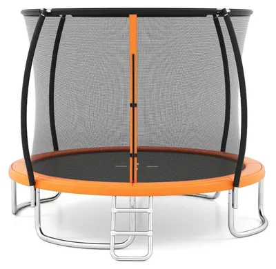 Obrázok produktu pre Záhradný trampolín pre deti s bezpečnostnou sieťou a rebríkom, priemer 305 cm, farba: oranžová