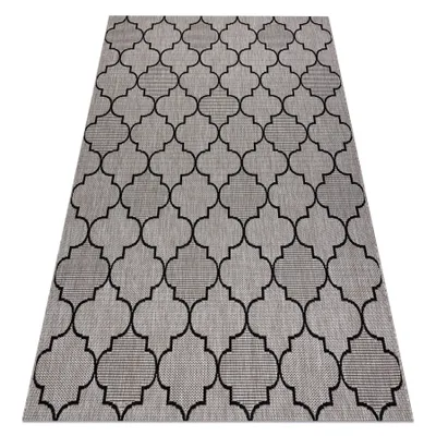 Zdjęcie produktu dla DYWAN SZNURKOWY SIZAL FLOORLUX 20607 , koniczyna marokańska, trellis srebrny / czarny szary 80x150 cm