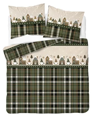 Zdjęcie produktu dla Pościel, pościel flanelowa, ciepła, idealna na zimę, rozmiar 160x200, model 6030b, motyw: wioska bożonarodzeniowa, Obraz wygenerowany przez AI