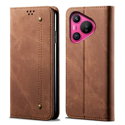 Produktbild von Hülle für Huawei Pura 70 Leder Brieftasche Flip Bookstyle Schutzhülle mit Standfunktion Braun