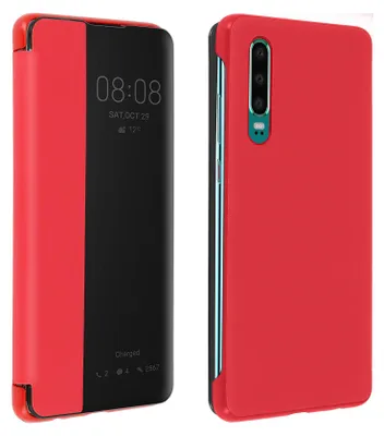 Immagine prodotto di Custodia protettiva a libro con finestra trasparente per Huawei P30, colore rosso