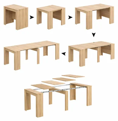 Produktbild von Ausziehbarer-Tisch Dbiragh, ausziehbare Konsole mit mehreren Positionen, Mehrzweck-Esstisch, 54/239 x 90 x 77 cm, Eiche