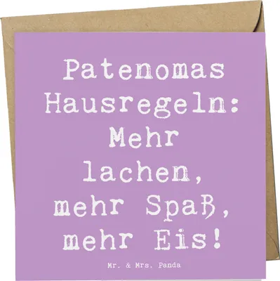 Produktbild von Mr. & Mrs. Panda Klappkarte Spruch Patenoma Hausregeln - Lavendeltraum - Geschenk, Lachen, Glückwunschkarte, Grußkarte, Verwandte, anlasskarte, faltkarte, Großmutter