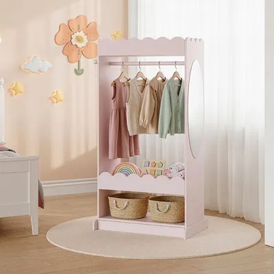 Produktbild von Kindergarderobe 'Vestnes' mit Spiegel und 3 Haken 120 x 63 x 38 cm Baumwolle Candy