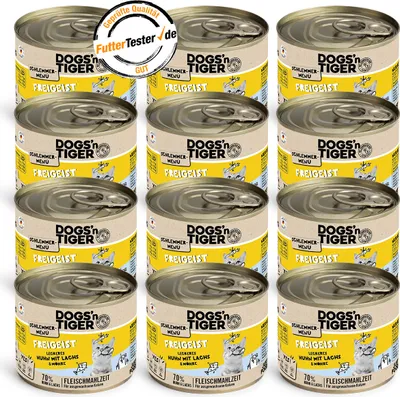 Obrázok produktu pre Dogs'n Tiger Adult, krmivo pre mačky, free spirit, vlhké krmivo pre mačky, bez obilnín, kuracie mäso, losos a mrkva, 12x200g