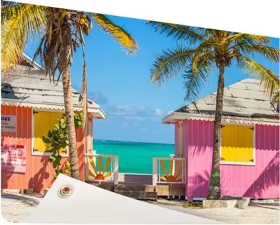 Produktbild von Gartenposter - 120x80 cm - Bunte Strandhütten Caraiben  - Modernes Wandbilder