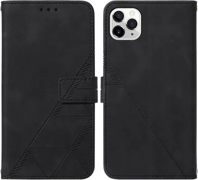 Image de Etui en cuir pour iPhone 11 Pro étui design avec embossage, porte-cartes et support noir
